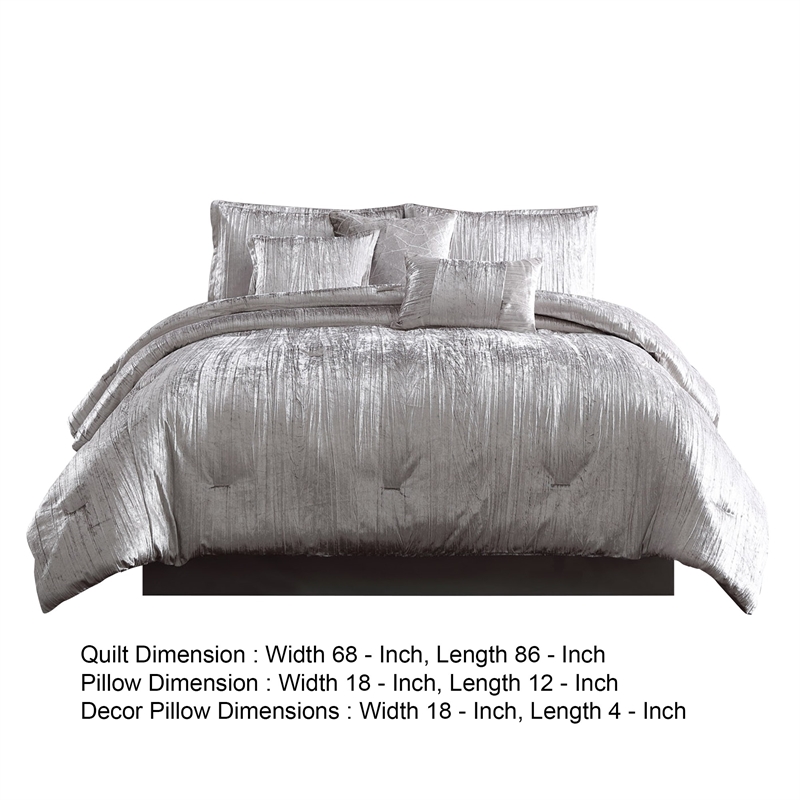 Benjara 6 Piece Twin Comforter Set with Shimmering Appeal- Silver