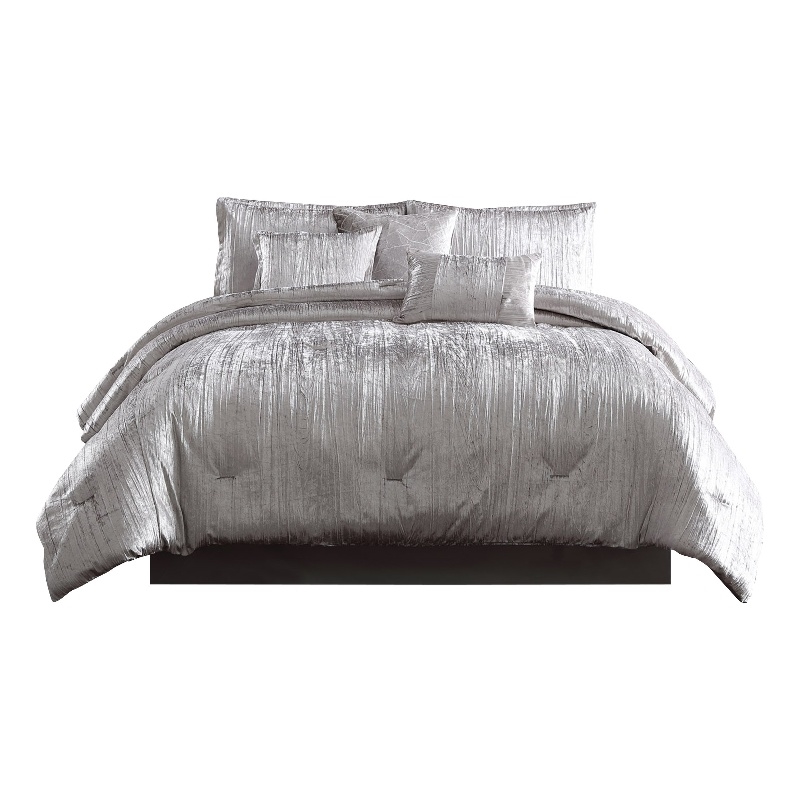 Benjara 6 Piece Twin Comforter Set with Shimmering Appeal- Silver