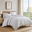 Benjara 3 Piece King Comforter Set with Pinstripe Pattern- White and Black