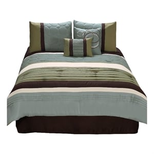 Benjara 6 Piece King Comforter Set with Pleats and Embroidery- Green and Blue