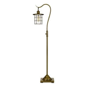 Benjara 60&quot Metal Downbridge Design Floor Lamp with Caged Shade- Antique Brass