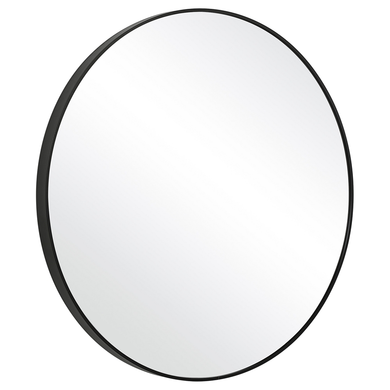 Benjara Round Shape Sleek Metal Frame Mirror- Black