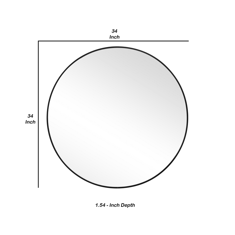Benjara Round Shape Sleek Metal Frame Mirror- Black
