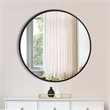 Benjara 37 Inches Round Shape Sleek Frame Mirror- Black