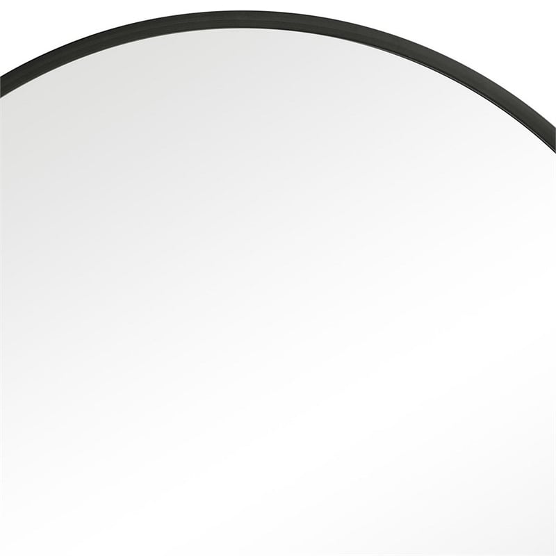 Benjara 43 Inches Round Shape Sleek Frame Mirror- Black