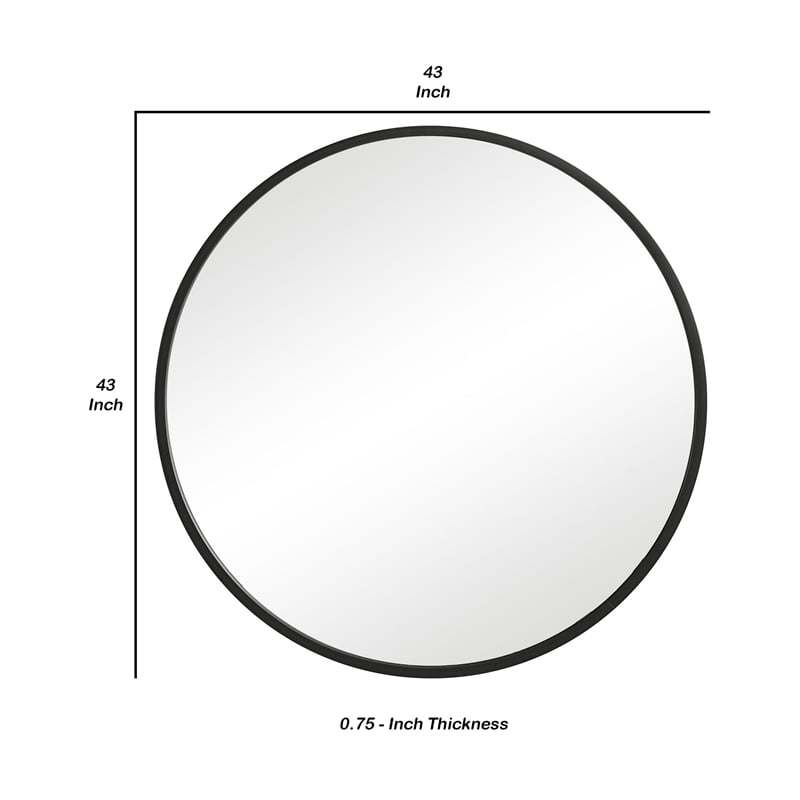 Benjara 43 Inches Round Shape Sleek Frame Mirror- Black