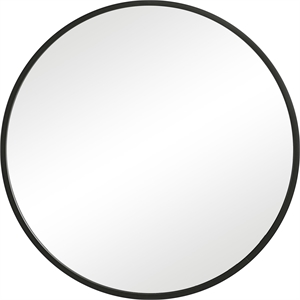 Benjara 43 Inches Round Shape Sleek Frame Mirror- Black