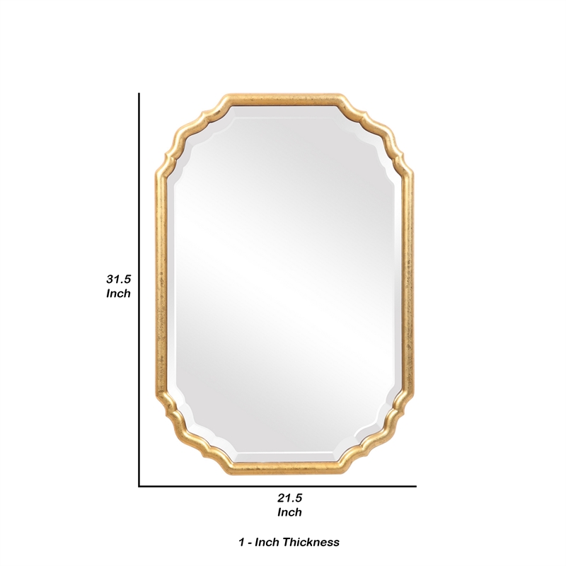 Benjara 32 Inches Curved Design Wooden Vanity Mirror- Gold