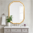 Benjara 32 Inches Curved Design Wooden Vanity Mirror- Gold