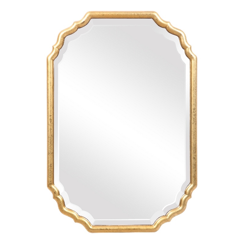 Benjara 32 Inches Curved Design Wooden Vanity Mirror- Gold