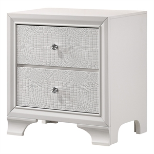 Benjara Nightstand with Textured Pattern and 2 Drawers- White