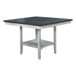 Benjara Counter Height Table with Wooden Open Shelf- White and Gray