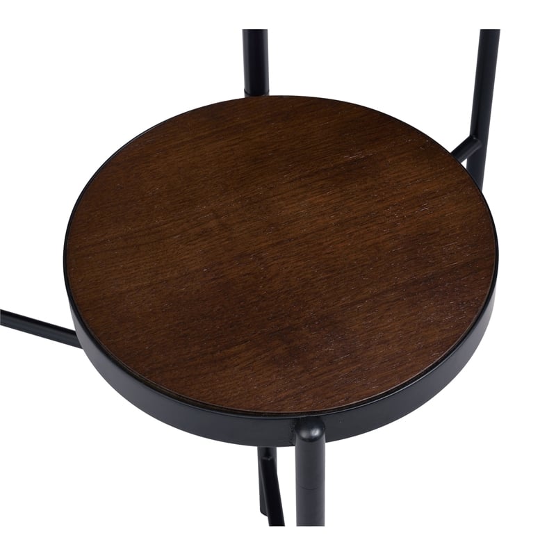 Benjara 3 Tier Plant Stand with Round Wooden Shelves and Foldable Design- Black
