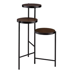 Benjara 3 Tier Plant Stand with Round Wooden Shelves and Foldable Design- Black