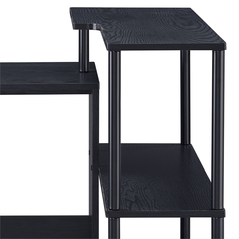 Benjara Writing Desk with L Shaped Design and 3 Tier Wooden Shelves- Black