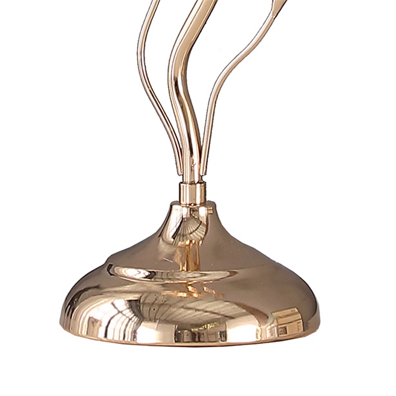 Benjara Metal Table Lamp with Floral Shade and Acrylic Crystals- Gold