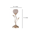 Benjara Metal Table Lamp with Floral Shade and Acrylic Crystals- Gold