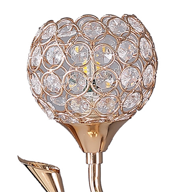 Benjara Metal Table Lamp with Floral Shade and Acrylic Crystals- Gold