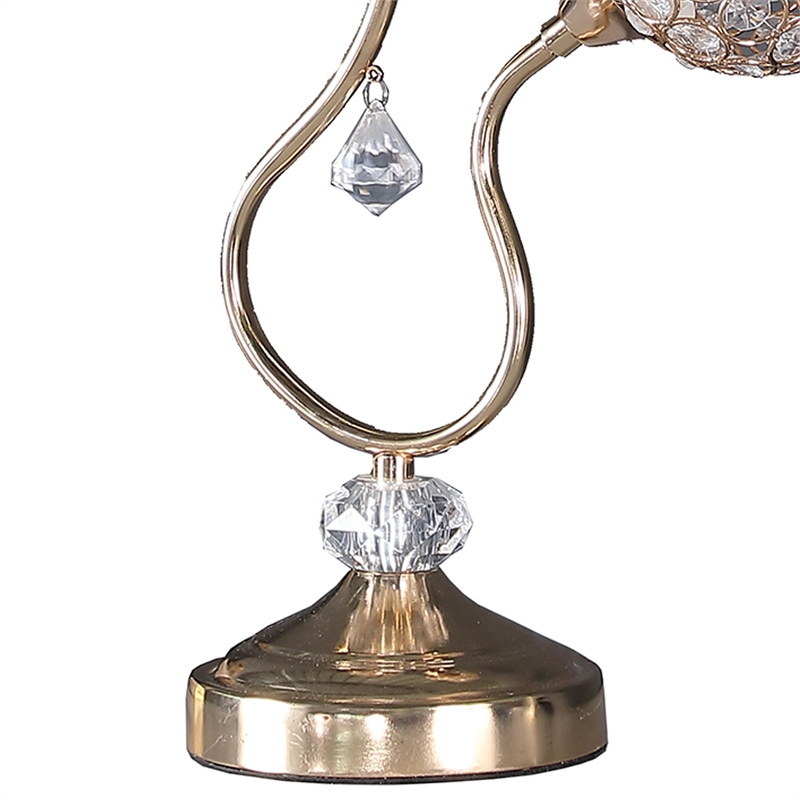 Benjara Metal Table Lamp with Floral Trumpet Shade and Crystal Accents- Gold
