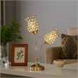 Benjara Metal Table Lamp with Floral Trumpet Shade and Crystal Accents- Gold