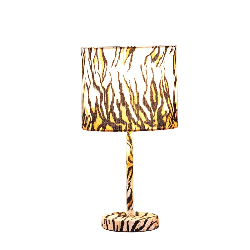 Benjara Fabric Wrapped Table Lamp with Striped Animal Print- Brown and Black