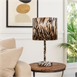 Benjara Fabric Wrapped Table Lamp with Striped Animal Print- Brown and Black