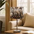 Benjara Fabric Wrapped Table Lamp with Striped Animal Print- Brown and Black