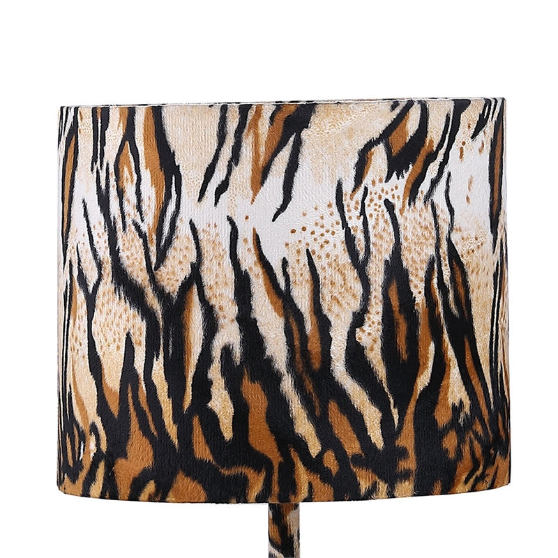 Benjara Fabric Wrapped Table Lamp with Striped Animal Print- Brown and Black