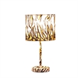 Benjara Fabric Wrapped Table Lamp with Striped Animal Print- Brown and Black