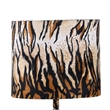Benjara Fabric Wrapped Table Lamp with Striped Animal Print- Brown and Black