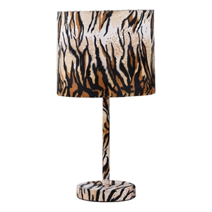 Benjara Fabric Wrapped Table Lamp with Striped Animal Print- Brown and Black