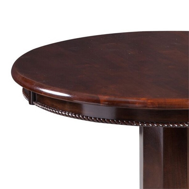 Benjara Round Wooden Pub Table with Turned Pedestal Base- Brown