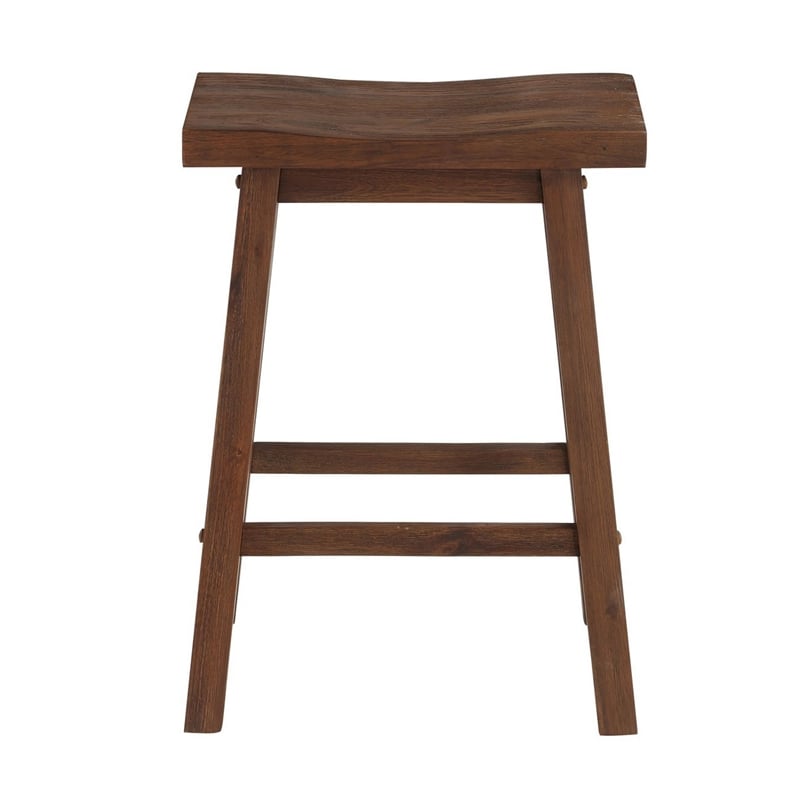 Benjara Saddle Design Wooden Counter Stool with Grain Details- Brown