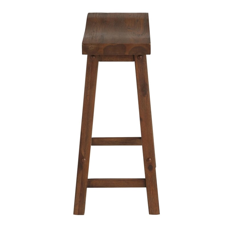 Benjara Saddle Design Wooden Counter Stool with Grain Details- Brown