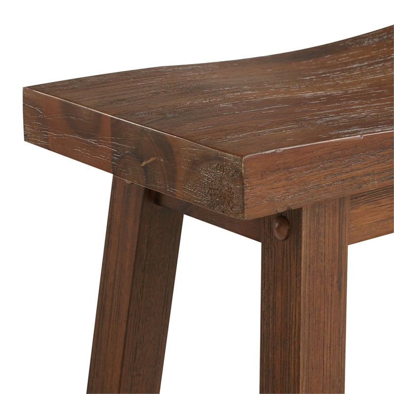 Benjara Saddle Design Wooden Counter Stool with Grain Details- Brown