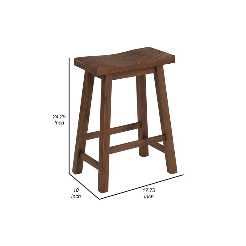 Benjara Saddle Design Wooden Counter Stool with Grain Details- Brown