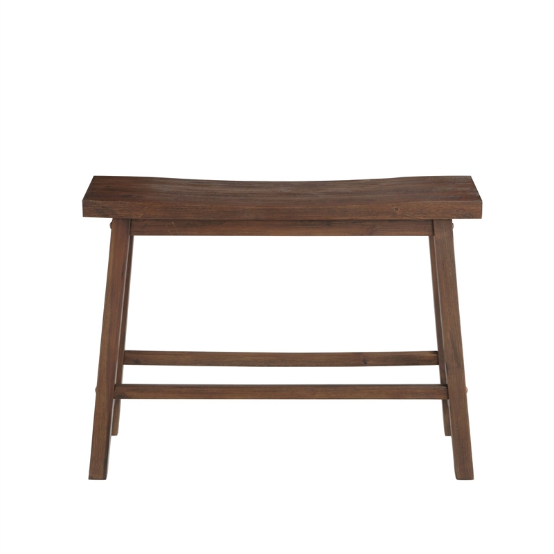 Benjara Saddle Design Wooden Bench with Grain Details- Brown