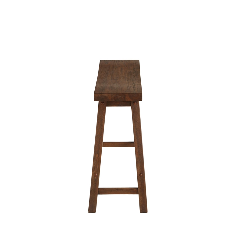 Benjara Saddle Design Wooden Bench with Grain Details- Brown