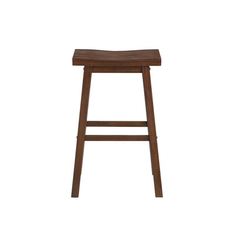 Benjara Saddle Design Wooden Barstool with Grain Details- Brown