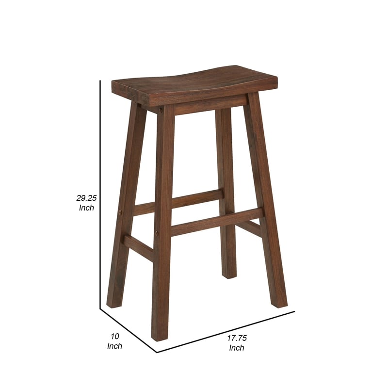 Benjara Saddle Design Wooden Barstool with Grain Details- Brown