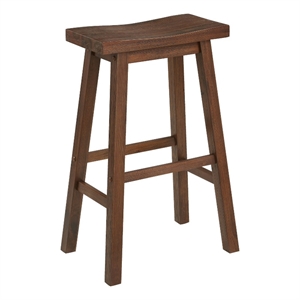 Benjara Saddle Design Wooden Barstool with Grain Details- Brown