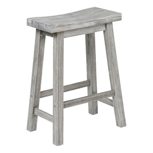 Benjara Saddle Design Wooden Counter Stool with Grain Details- Gray