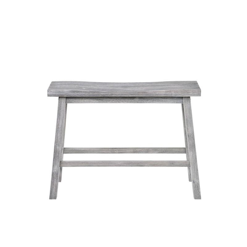 Benjara Saddle Design Wooden Bench with Grain Details- Gray