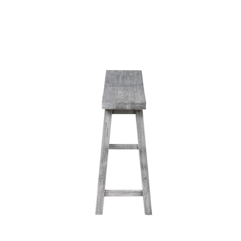 Benjara Saddle Design Wooden Bench with Grain Details- Gray