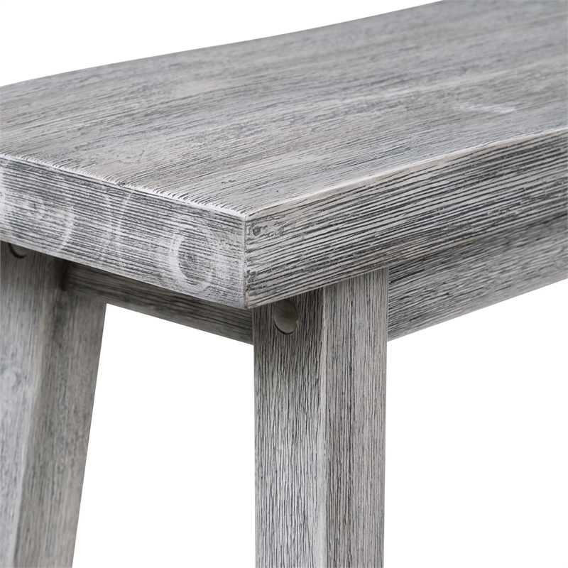 Benjara Saddle Design Wooden Bench with Grain Details- Gray