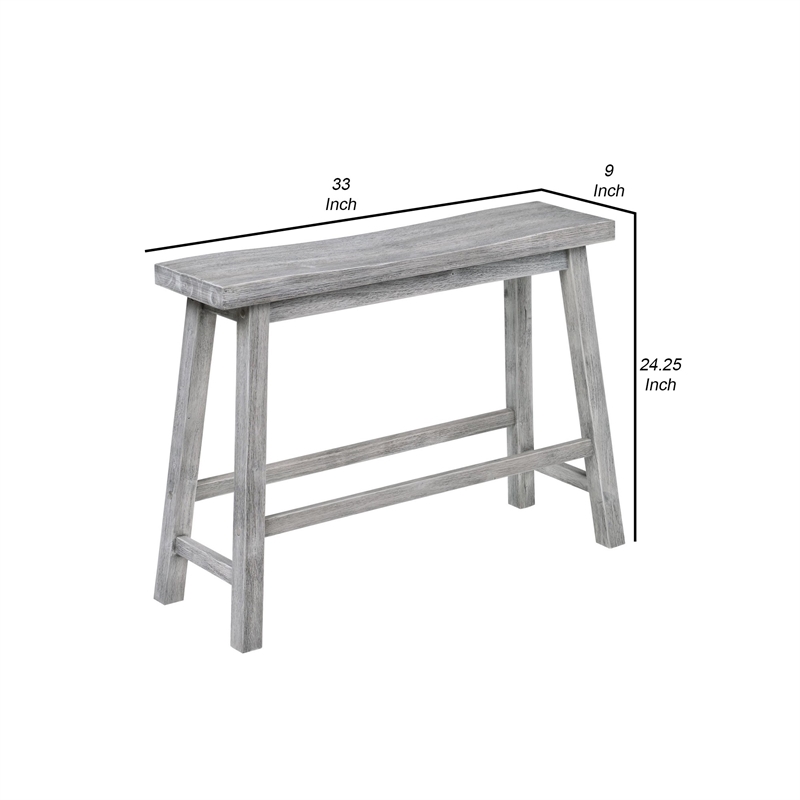 Benjara Saddle Design Wooden Bench with Grain Details- Gray