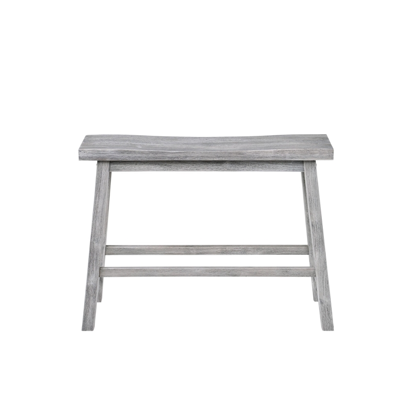 Benjara Saddle Design Wooden Bench with Grain Details- Gray