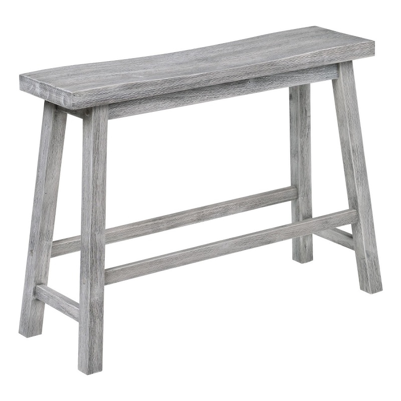 Benjara Saddle Design Wooden Bench with Grain Details- Gray