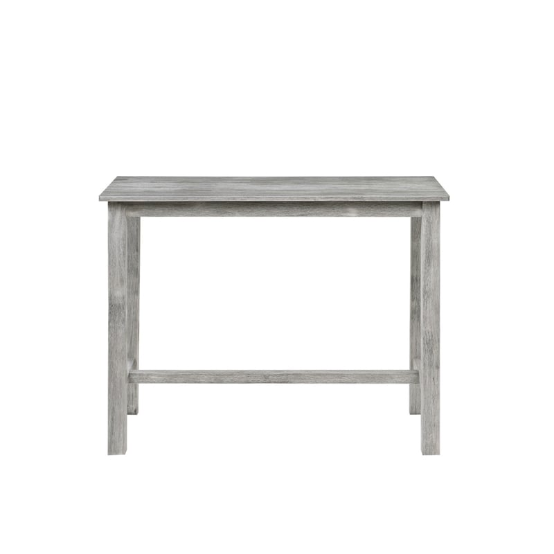 Benjara Rustic Rectangular Wooden Pub Table with Block legs- Gray