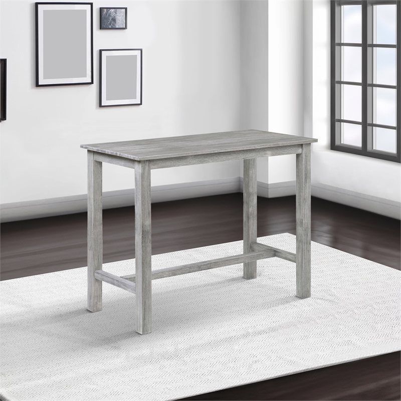 Benjara Rustic Rectangular Wooden Pub Table with Block legs- Gray